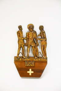 Via Crucis in bronzo con base legnp