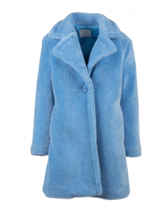 Cappotto in eco-orsetto azzurro con chiusura ad un bottone 40-44