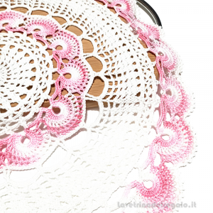 Centrino Bianco e Rosa sfumato ad uncinetto 42 cm - NC278 - Handmade in Italy