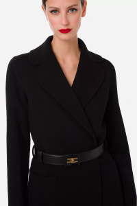 Wool and Cashmere Coat with Logoed Belt