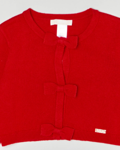 Cardigan rosso in lana e alpaca con chiusura clip con fiocchi 3-7 anni