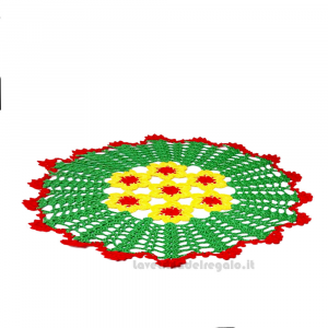 Centrino verde, giallo e rosso ad uncinetto 30 cm - NC213 - Handmade in Italy
