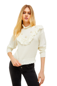 Sweater with Rouches and Pearls