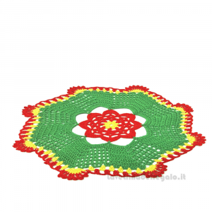 Centrino verde, giallo e rosso per Natale ad uncinetto 24 cm - NC151 - Handmade in Italy