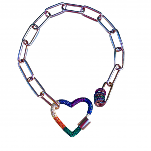 BRACCIALE A MAGLIE OVALI CON CUORE RAINBOW