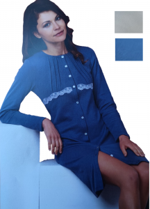 Camicia da notte donna manica lunga caldo cotone abbottonata invernale Manam8171