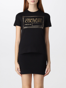 T-shirt nera con logo dorato Versace Jeans Couture 