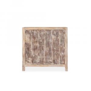 Credenza in legno di teak recycle bianco decapato con 2 ante intagli floreali e ripiani interni #1133ID1150