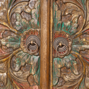 Porta balinese in legno di teak con intaglio centrale floreale #1227ID1850