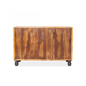Credenza in legno di teak recycle con 2 ante forate intagliate con motivi floreali ed 1 cassetto centrale e ripiani interni #1130ID1250