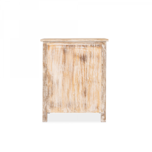 Credenza in legno di teak white wash recycle con 2 cassetti e 2 ante intagliate con motivi floreali e ripiani interni #1129ID950