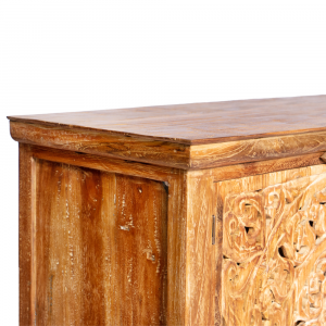 Buffet in legno di teak recycle con 4 ante forate intagliate con motivi floreali e ripiani interni #1128ID1750