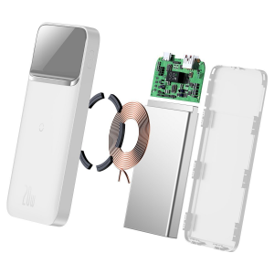 Caricabatterie portatile magnetico 20W wireless 10000mAh, USB + USB-C (bianco)