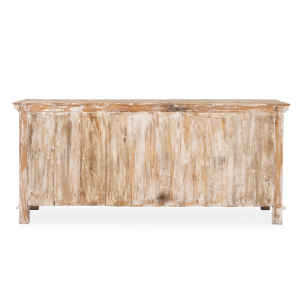 Buffet in legno di teak recycle white wash con 4 ante forate intagliate con motivi floreali e ripiani interni #1127ID1650