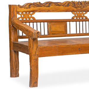 Daybed / Panca in legno di teak recuperato balinese con intagli artigianali floreali finitura natural (cuscino di seduta compreso)