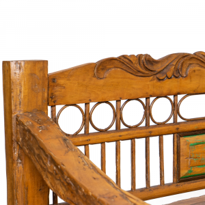 Daybed / Panca in legno di teak recuperato balinese con intagli artigianali floreali con sfumature green (cuscino di seduta compreso)#1352ID2250
