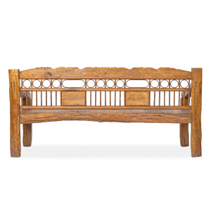 Daybed / Panca in legno di teak recuperato balinese con intagli artigianali floreali con sfumature green (cuscino di seduta compreso)#1352ID2250