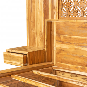 Letto con doghe in legno di teak balinese recuperato con parete illuminata e comodini incorporati #1174ID4550