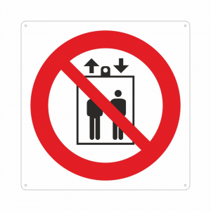 Cartello con simbolo vietato alle persone montacarichi