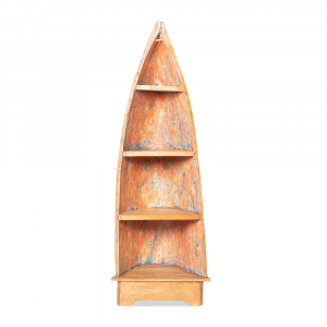 Libreria canoa in legno di teak recuperato all from boat con 4 ripiani 
