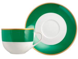 6 Tazze Tè Smeraldo In Porcellana Verde E Oro Cc220
