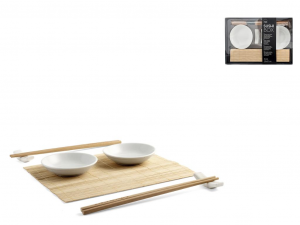 Confezione 9 Pezzi Sushi Box In Bambù E Porcellana Cm21x25