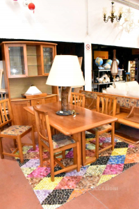 Credenza + Table + 4 Chairs + 3 Shelves Bench In Chestnut National