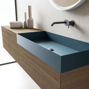 Suspended bathroom cabinet with integrated washbasin and columns Less Moab80