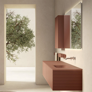 Mobile da bagno con lavabo e colonna sospesa - Componibile bagno cm. 100 x  46 x 51h Componibile bagno 2 cassetti con maniglia a gola, lavabo e  specchio con luce a Led +