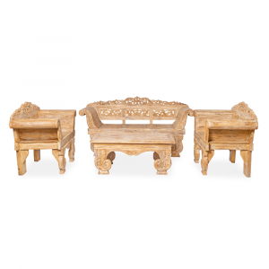 Salotto formato da divano, tavolino, n. 2 poltrone in legno di teak con cuscini di seduta compresi #1376ID3850