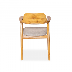 Sedia con braccioli in legno di teak e seduta imbottita in tessuto cotone color grigio #1310ID385 