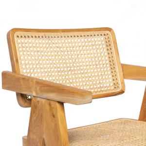 Sedia in legno di teak con braccioli con schienale e seduta intrecciati 