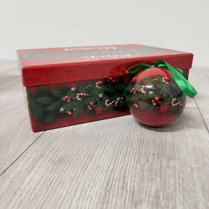 Confezione 6 palle natalizie aghi di pino diametro 8 cm con scatola