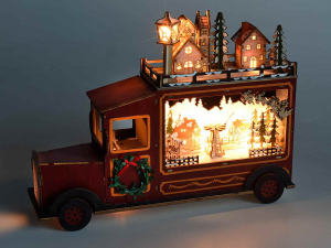 Camioncino in legno con paesaggio invernale 5 luci led