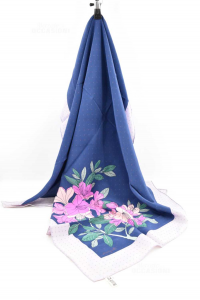 Schal Frau 100 % Seide Bayron Lila Blau Blumen Fuchsia Hergestellt In Italien 80 Cm
