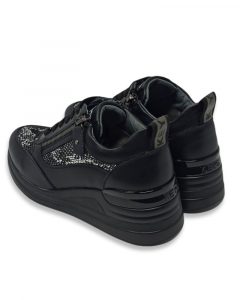 Keys 5512 BLACK Sneaker Donna In Pelle Con Zeppa Nero 