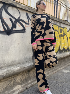 Pantalone Vicolo in maglia a fantasia con profili Fucsia