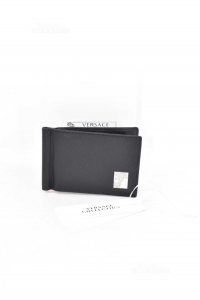 Versace Collection Portacarte Leather Leather Wallet New Black 11.5x8 Cm