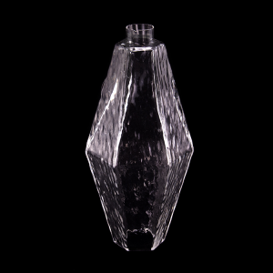 Poliedro pendente stile Venini vintage in vetro di Murano color cristallo puro.