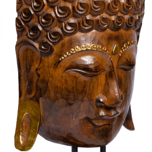 Statua Viso di Buddha in legno di albasia