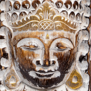 Tronco con intaglio Viso di Buddha in legno di albasia
