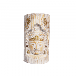 Tronco con intaglio Viso di Buddha in legno di albasia