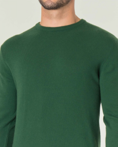 Maglia verde girocollo in misto lana e cachemire