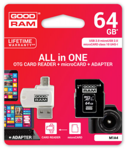 microSD 64GB CARD class 10 + adpter + card reader - blister