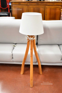 Lampada Design Artigianale In Legno Con Paralume Grigio 105 Cm