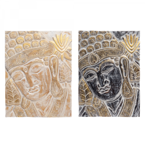 Pannello da appendere Viso di Buddha in legno di albasia intagliato a mano