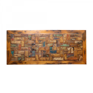 Tavolo cm 140 x cm 80 in legno di teak recuperato dalle vecchie barche top mosaico