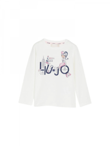 Liu-jo t-shirt bianca a manica lunga con stampa logo
