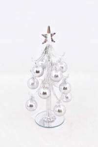 árbol De Navidad Plata Vidrio Con Bolas