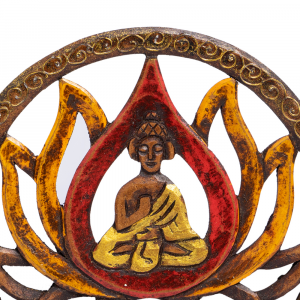 Pannello round da appendere Buddha Lotus in legno di albasia